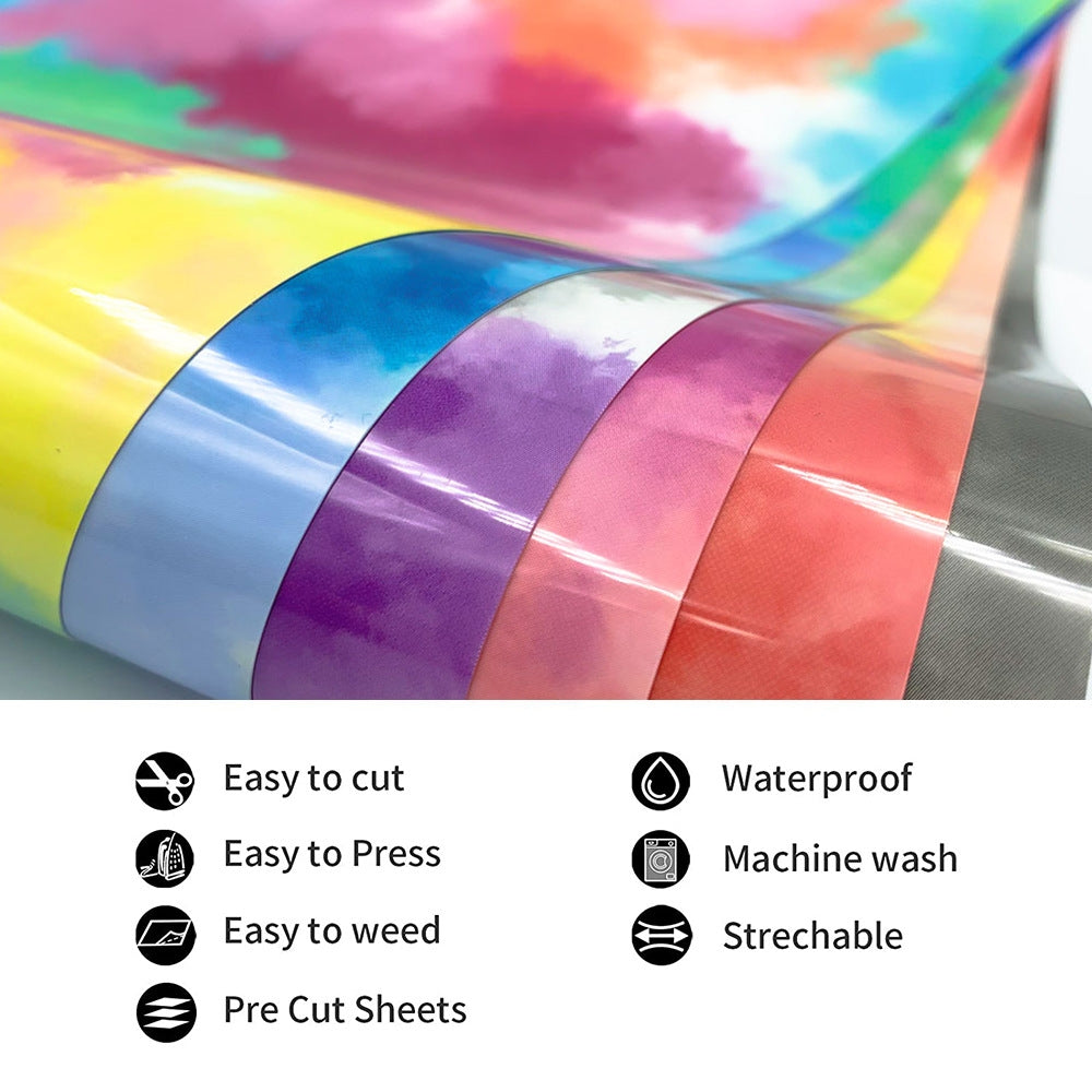 Clouds Watercolor Tie Dye Heat Transfer Vinyl Make Sign Pattern Cricut Film 30x 50cm(Black and Gray)