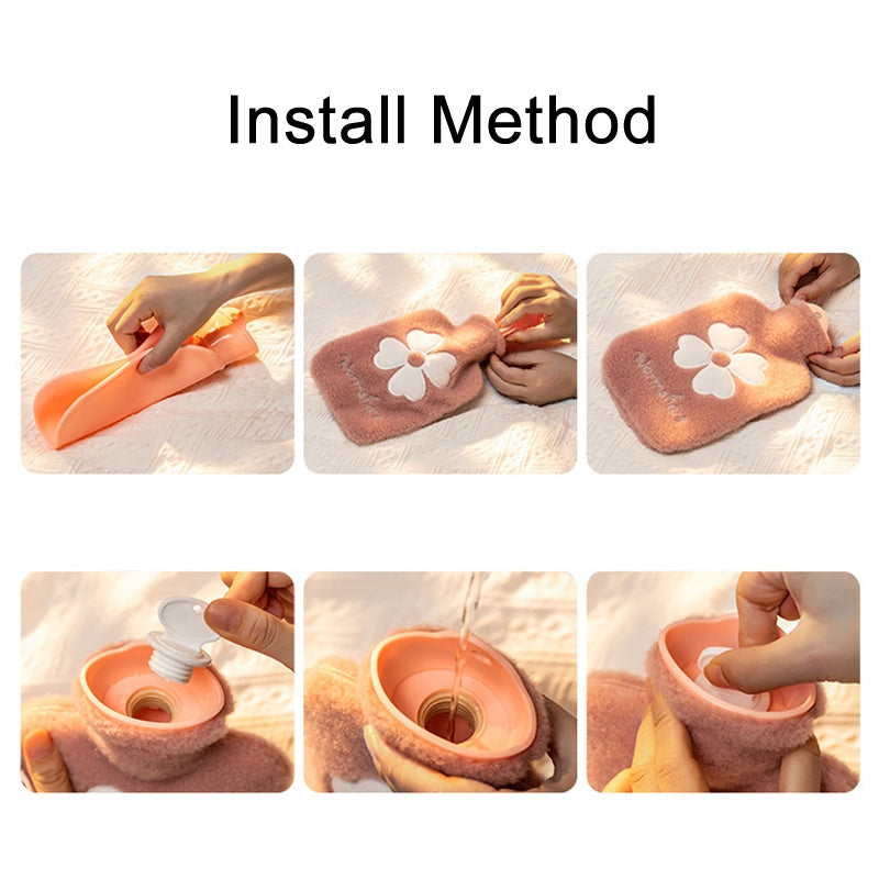 Cartoon Plush Portable Water Jection Mini Hot Water Bag, Color: 500ML Pink