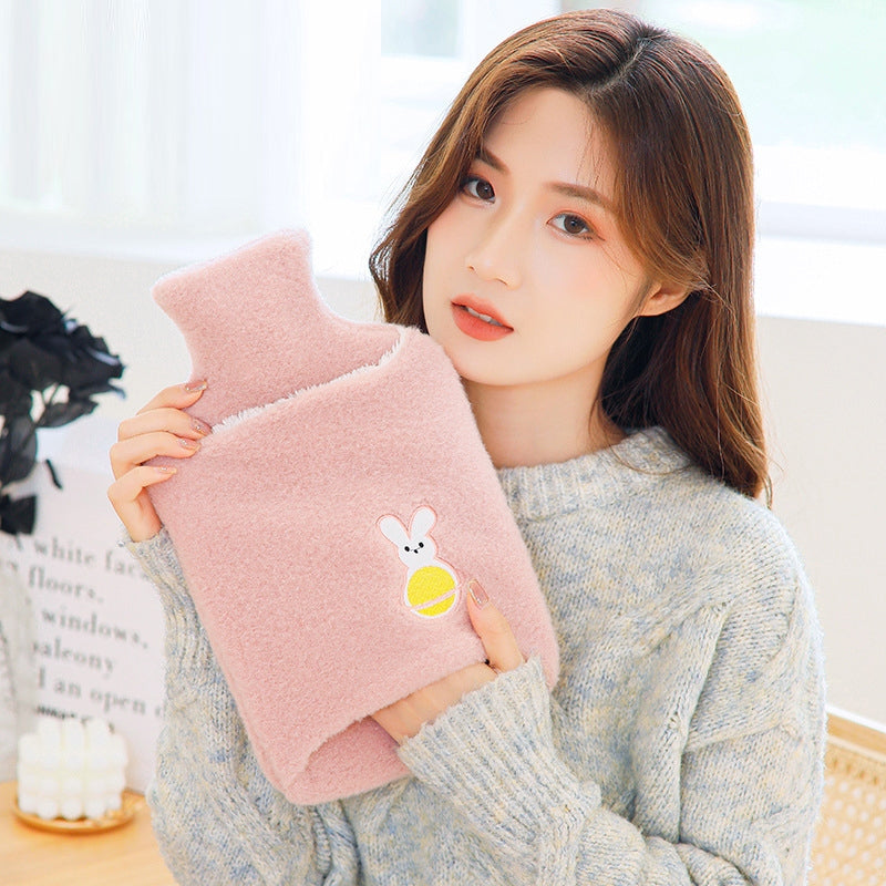Detachable Washing Cloth Cover Rubber Hot Water Bag Can Be Intervened, Color: Pink Rabbit 1000ML