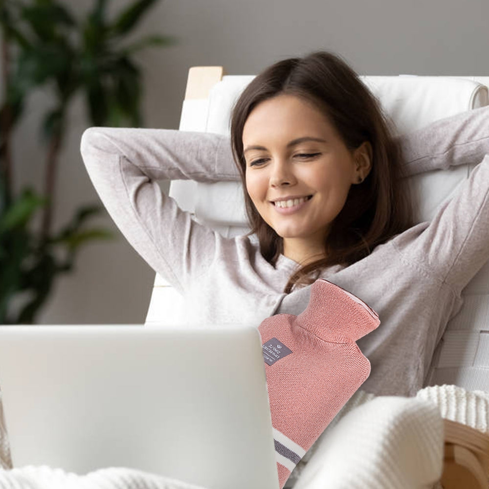 Large Explosion-proof Water-injected PVC Warm Water Bag, Spec: 1000ml (Leather Pink)