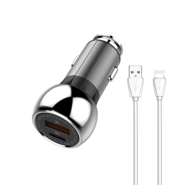 LDNIO C1 36W PD + QC 3.0 Car Fast Charger High Power Smart USB Car Charger with 8 Pin Cable