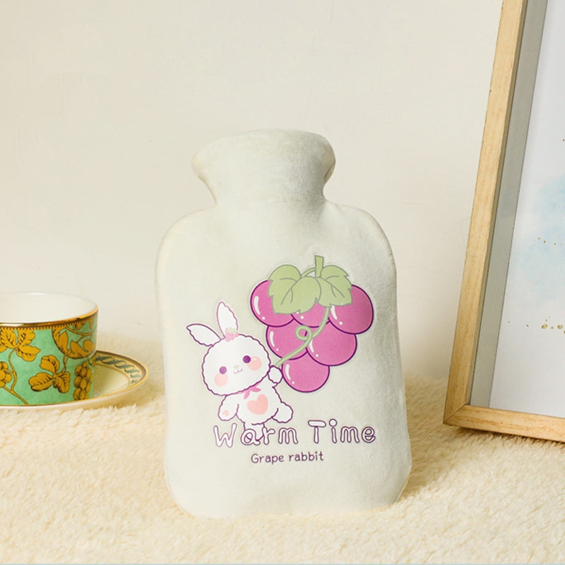 Cartoon Velvet Cover Thickened Explosion-Proof PVC Water-Filled Hot Water Bag, Color: 500ML Milky White