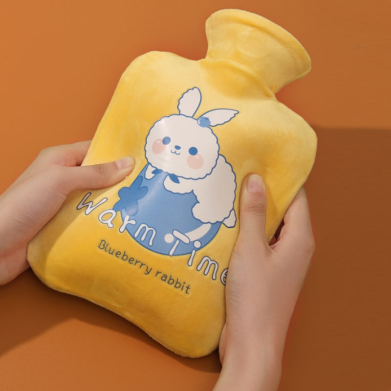 Cartoon Velvet Cover Thickened Explosion-Proof PVC Water-Filled Hot Water Bag, Color: 500ML Milky White