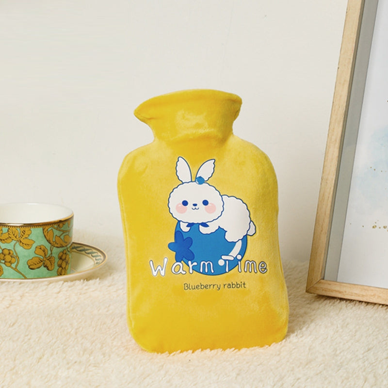 Cartoon Velvet Cover Thickened Explosion-Proof PVC Water-Filled Hot Water Bag, Color: 500ML Yellow