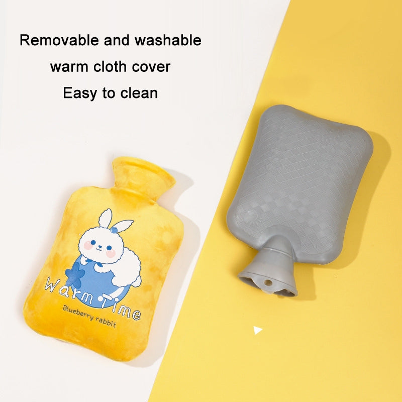 Cartoon Velvet Cover Thickened Explosion-Proof PVC Water-Filled Hot Water Bag, Color: 500ML Yellow