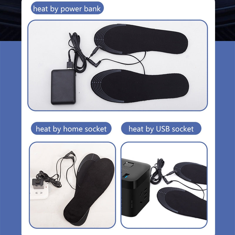 1 Pair USB Heating Insoles Washable Cuttable Electric Heating Foot Warmer Size 35-40