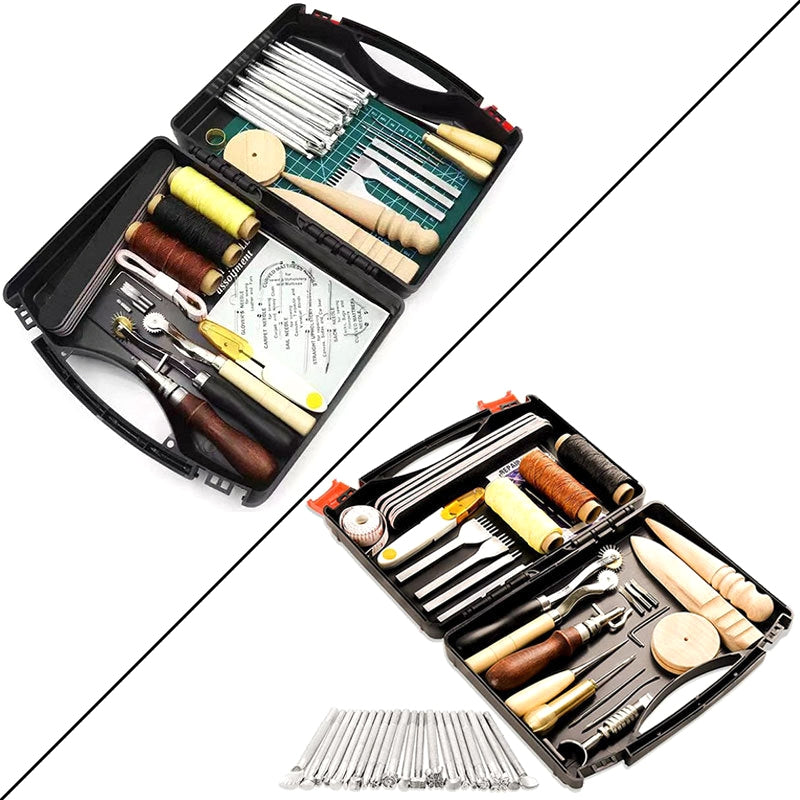 59 In 1 Handmade Leather DIY Tool Set Sewing Craft Tool Set, Style: Rotating Knives