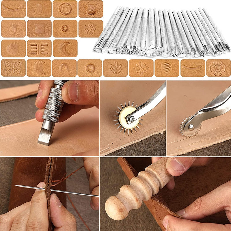 59 In 1 Handmade Leather DIY Tool Set Sewing Craft Tool Set, Style: Rotating Knives