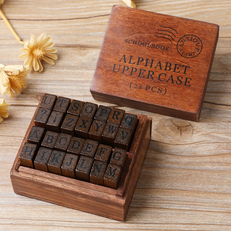 E13 28PCS/Set Vintage Wooden Alphabet and Number Diary Handbook