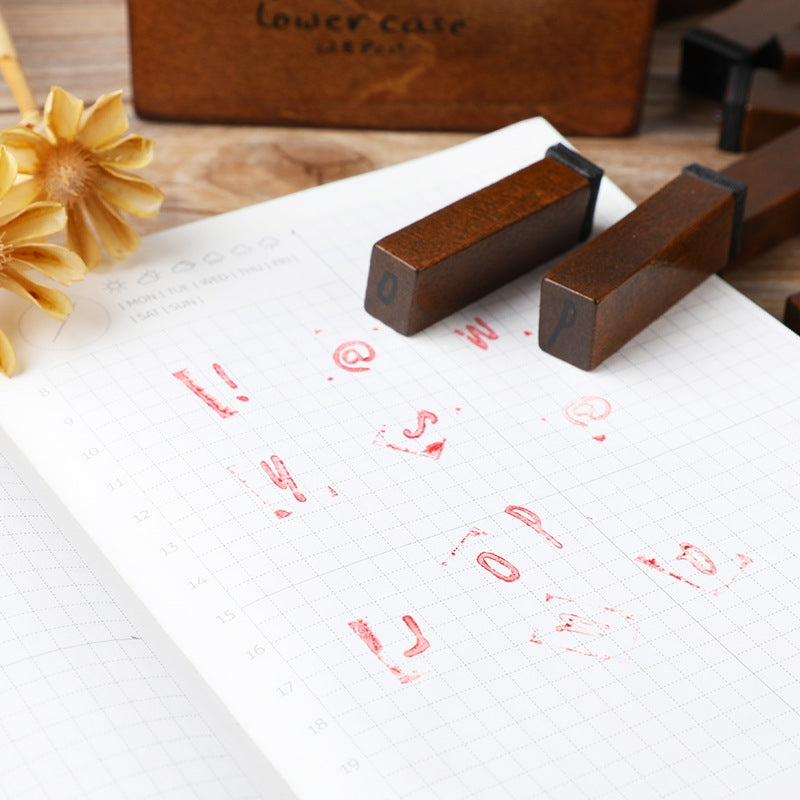 E13 28PCS/Set Vintage Wooden Alphabet and Number Diary Handbook DIY Stamps(Cursive Capital)