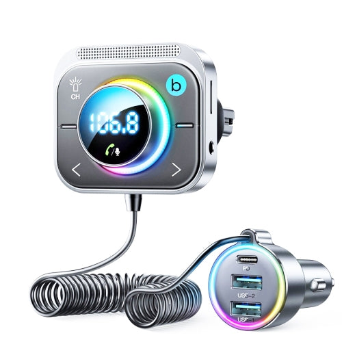 Joyroom JR-CL18 Car Charger Vehicle Bluetooth Transmitter Comes With Spring Line(Silver)