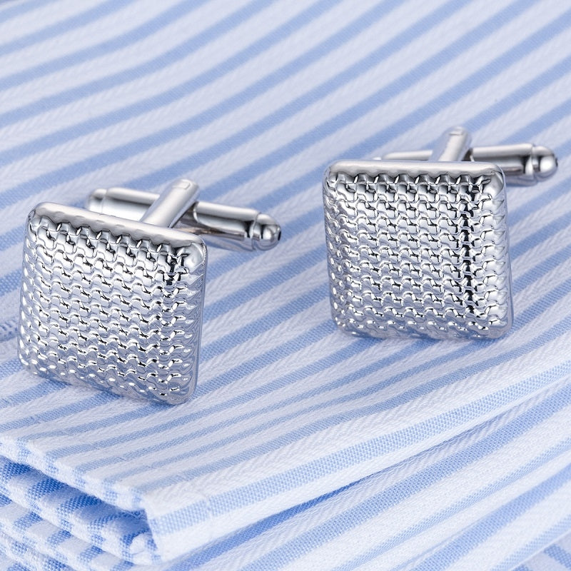 Laser Metal Brass Men Shirt Cufflinks, Color: Silver