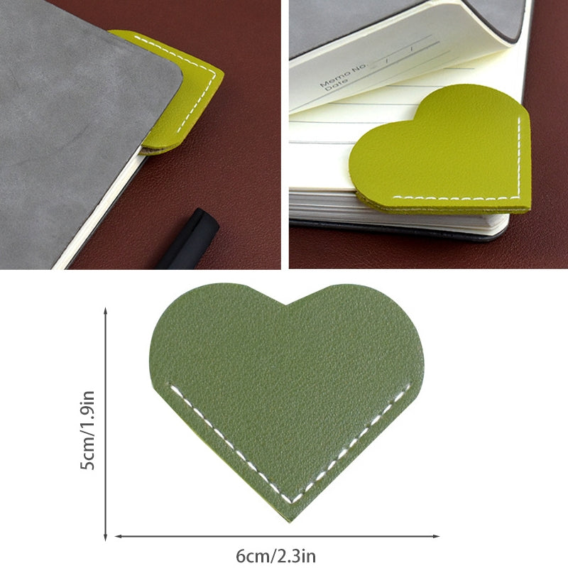 Mini Business Student Library Portable PU Leather Heart Shaped Bookmark(Army Green)