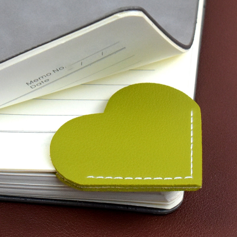Mini Business Student Library Portable PU Leather Heart Shaped Bookmark(Army Green)