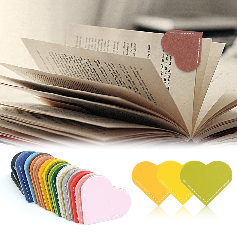 Mini Business Student Library Portable PU Leather Heart Shaped Bookmark(Army Green)