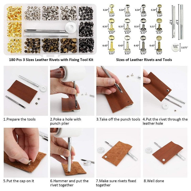 360pcs Copper Leather Hollow Cap Double-Sided Rivet Set With Punching Pliers