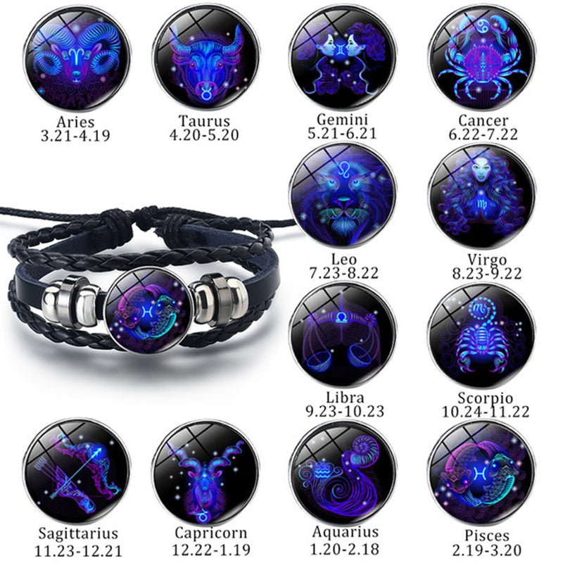 Twelve Constellation Luminous Bracelet Retro Leather Rope Woven Bracelet, Style: Gemini