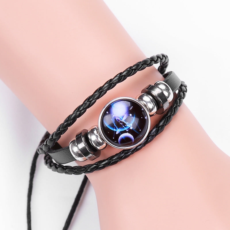 Twelve Constellation Luminous Bracelet Retro Leather Rope Woven Bracelet, Style: Gemini