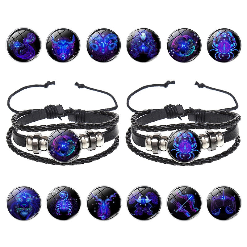 Twelve Constellation Luminous Bracelet Retro Leather Rope Woven Bracelet, Style: Sagittarius