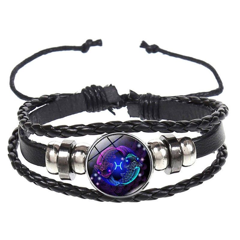 Twelve Constellation Luminous Bracelet Retro Leather Rope Woven Bracelet, Style: Pisces