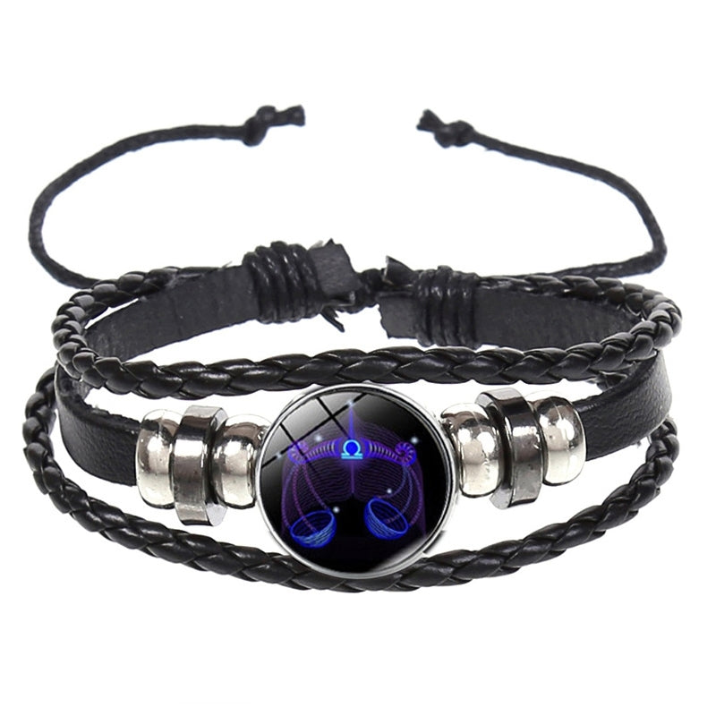 Twelve Constellation Luminous Bracelet Retro Leather Rope Woven Bracelet, Style: Librarous