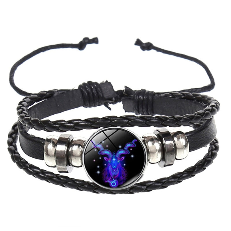 Twelve Constellation Luminous Bracelet Retro Leather Rope Woven Bracelet, Style: Capricorn