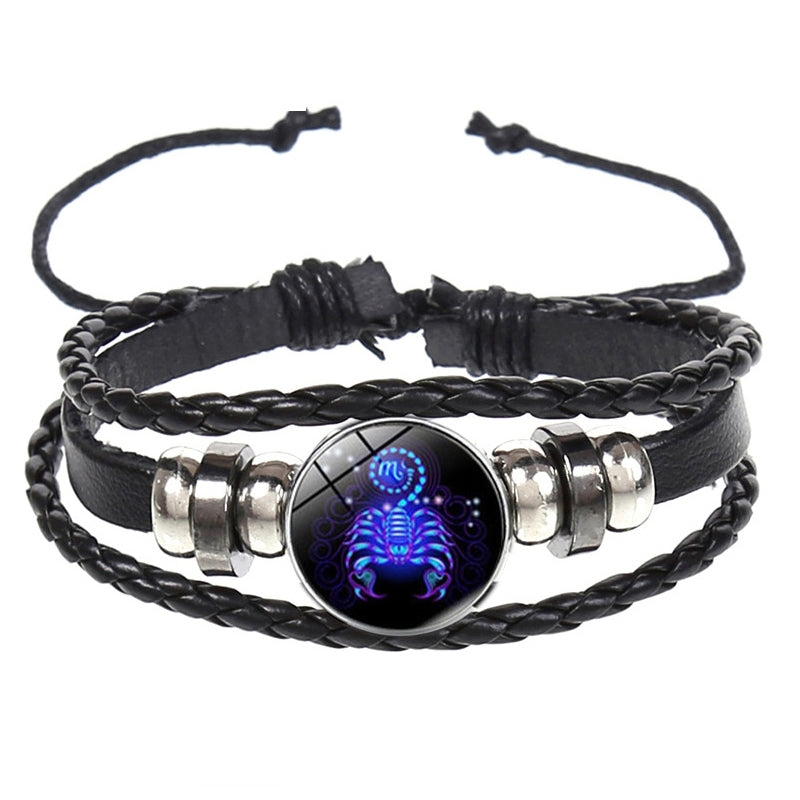 Twelve Constellation Luminous Bracelet Retro Leather Rope Woven Bracelet, Style: Scorpio