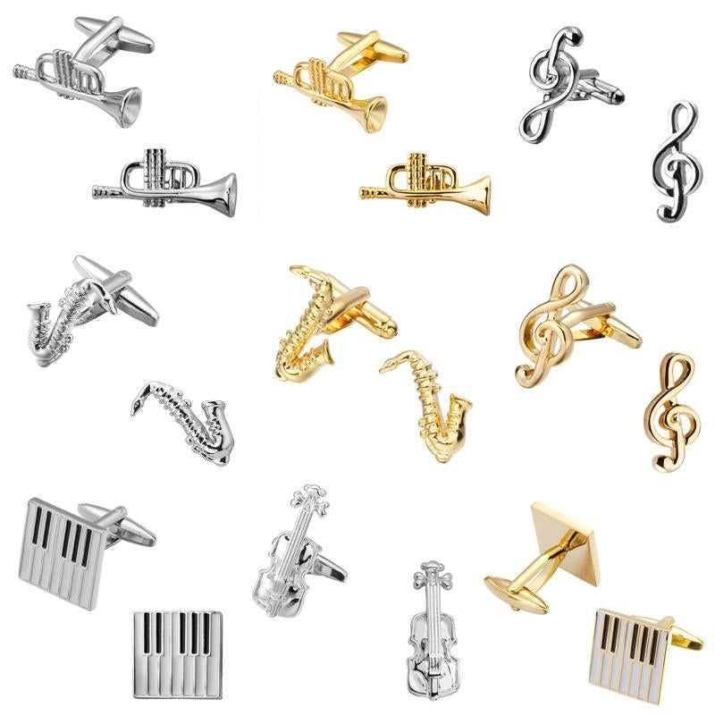 Music Series Instrument Note Cufflinks, Color: Gold Sixteen Notes