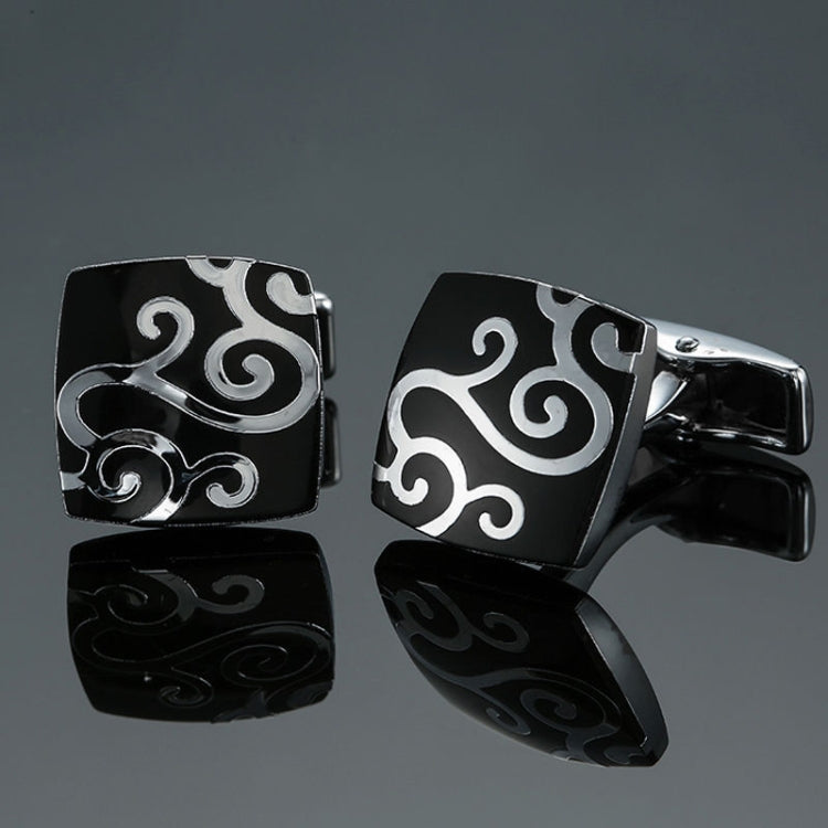 Men Clover Rose Pattern Cufflinks, Color: Black Cloud Pattern
