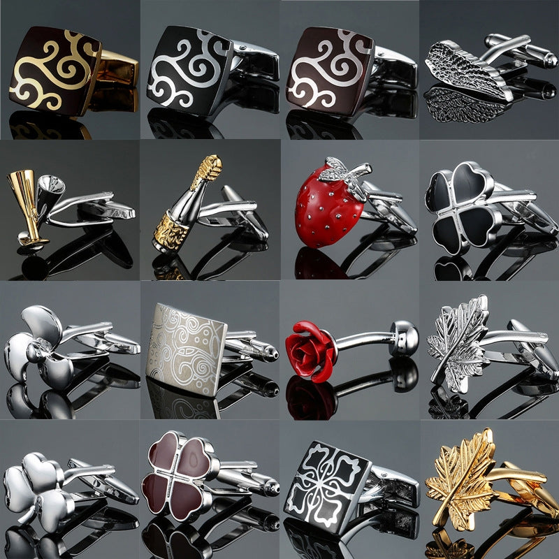 Men Clover Rose Pattern Cufflinks, Color: Gold Silver Ice Hockey