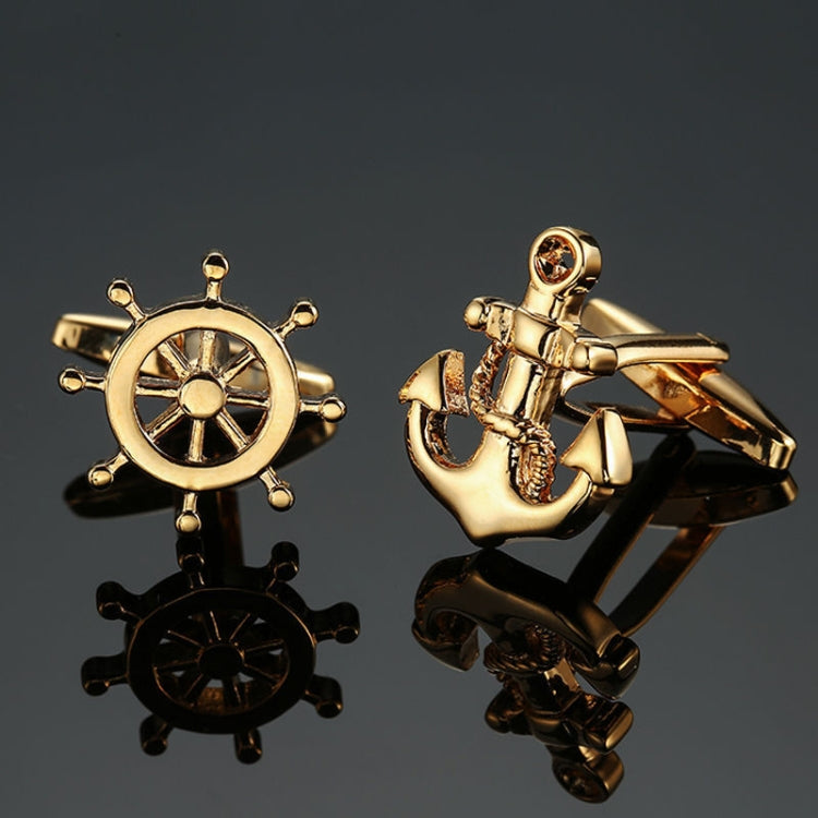 Men Brass Plated Shirt Cufflinks, Color: Gold Anchor Rudder