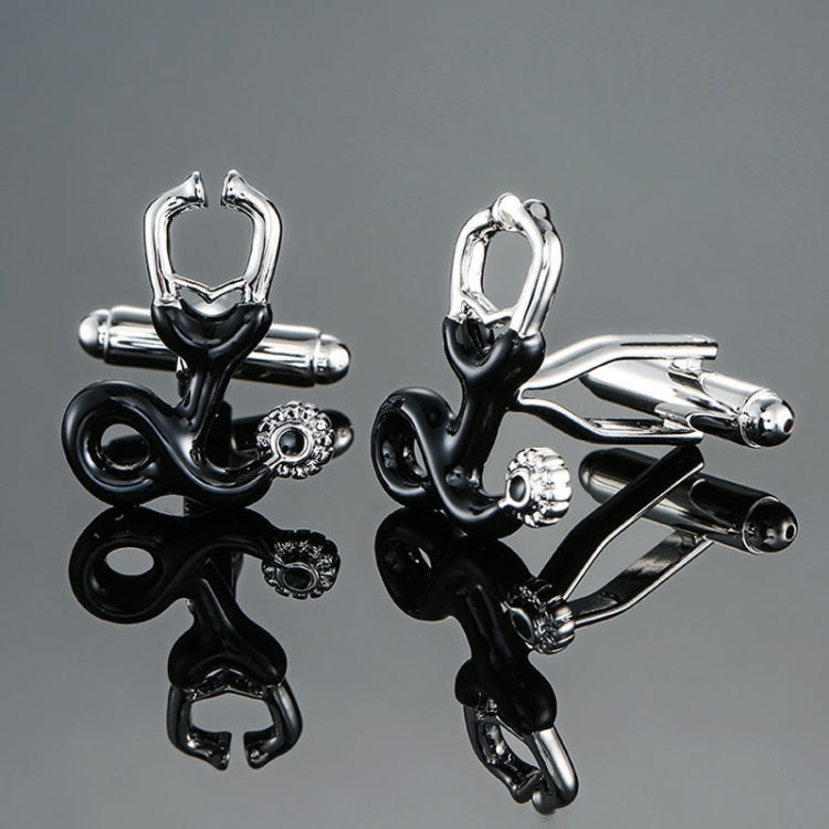 Men Shirts Enamel Lacquered Cufflinks, Color: Black Stethoscope