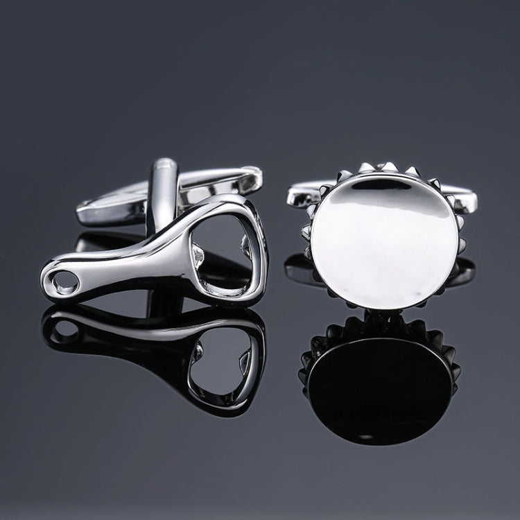 Men Shirts Enamel Lacquered Cufflinks, Color: Silver Beer Cap Bottle Opener