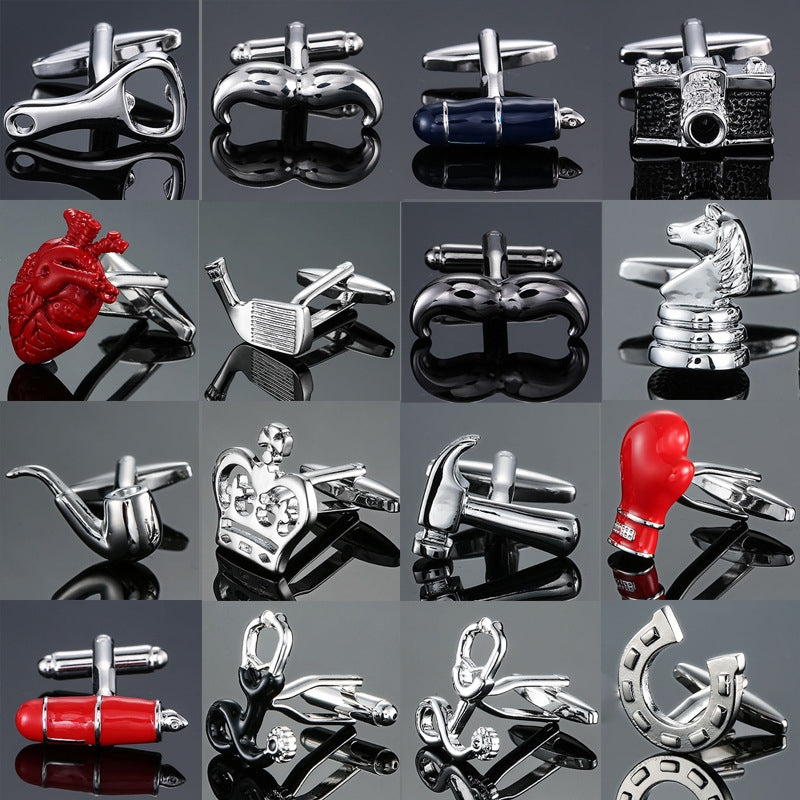Men Shirts Enamel Lacquered Cufflinks, Color: Silver Beard