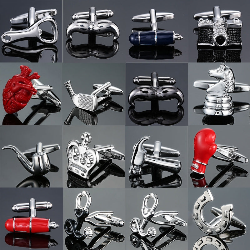 Men Shirts Enamel Lacquered Cufflinks, Color: Red Heart