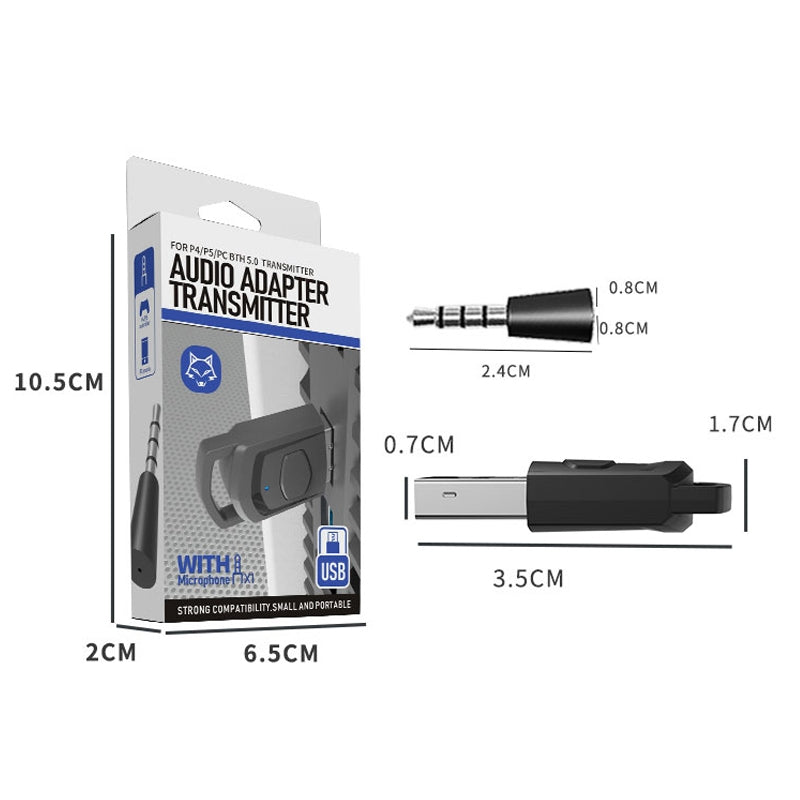 For PS4 / PS5 / PC HS-PS5101 Bluetooth 5.0 Adapter Audio Receiver Wireless Headset Transmitter(Black)