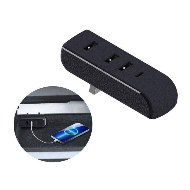 For Tesla Model 3/Y Car AH37 3 USB  +1 Type-C/USB-C Port Hub Docking Station(Black)