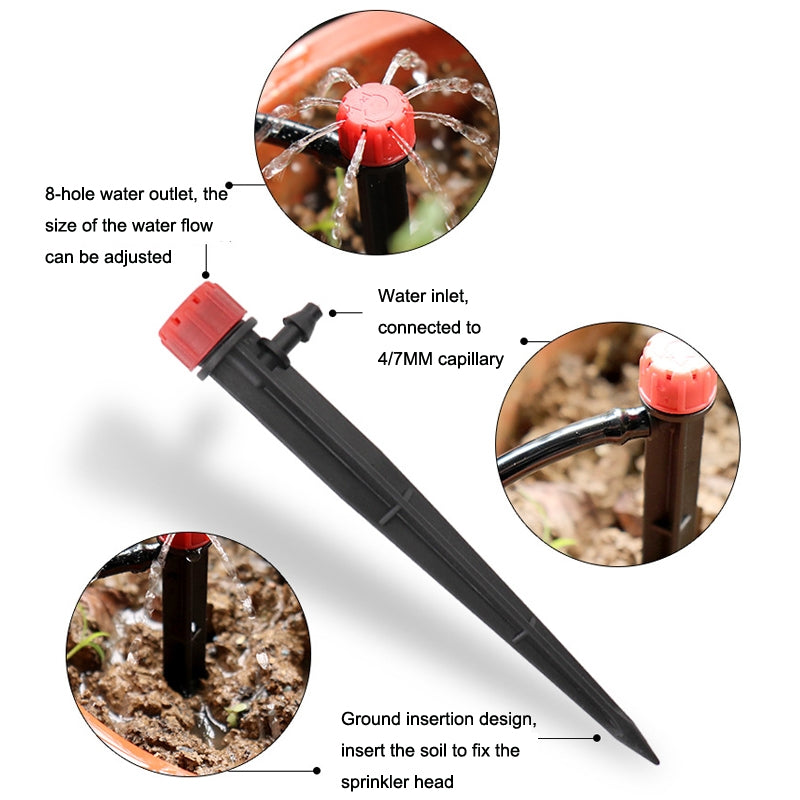 FH-118 13cm Adjustable 8 Holes Ground Plug Dripper Garden Irrigation System Watering Nozzle(Black Hat)