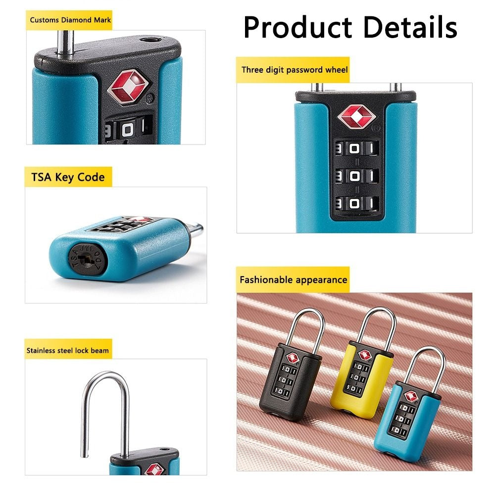 TSA Customs Code Lock Travel Luggage Lock Mini Contrast Color Design Combination Padlock(Bright Yellow)