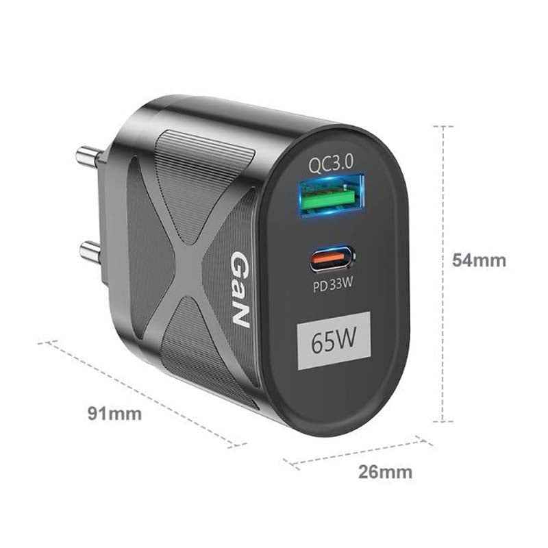 Uniqbuy For 65W GAN PD + QC3.0 Fast Charger Phone Notebook Computer Universal Charging Head, Plug: EU Plug Black