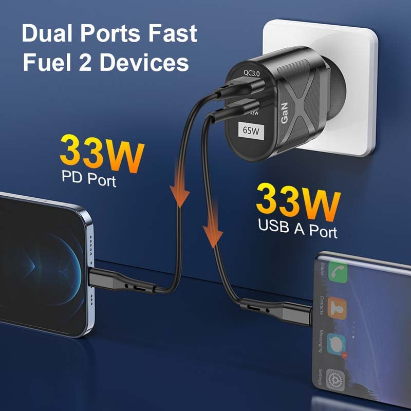 65W GAN PD + QC3.0 Fast Charger Phone Notebook Computer Universal Charging Head, Plug: EU Plug White