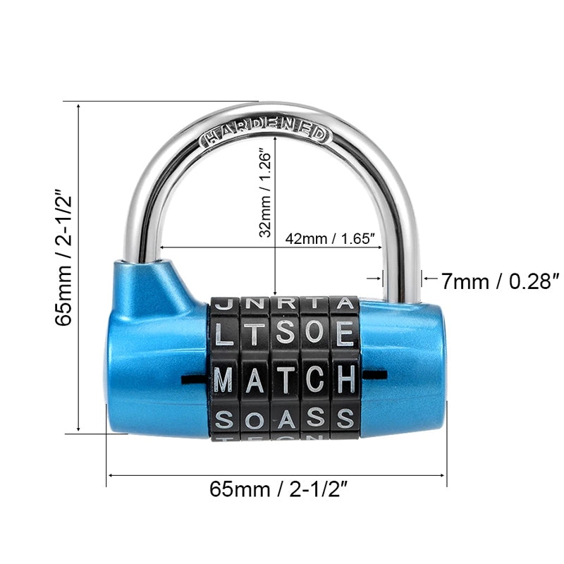 Medium 5-Digit Alphabet Wheel Combination Lock Closet Door Padlock(Silver)
