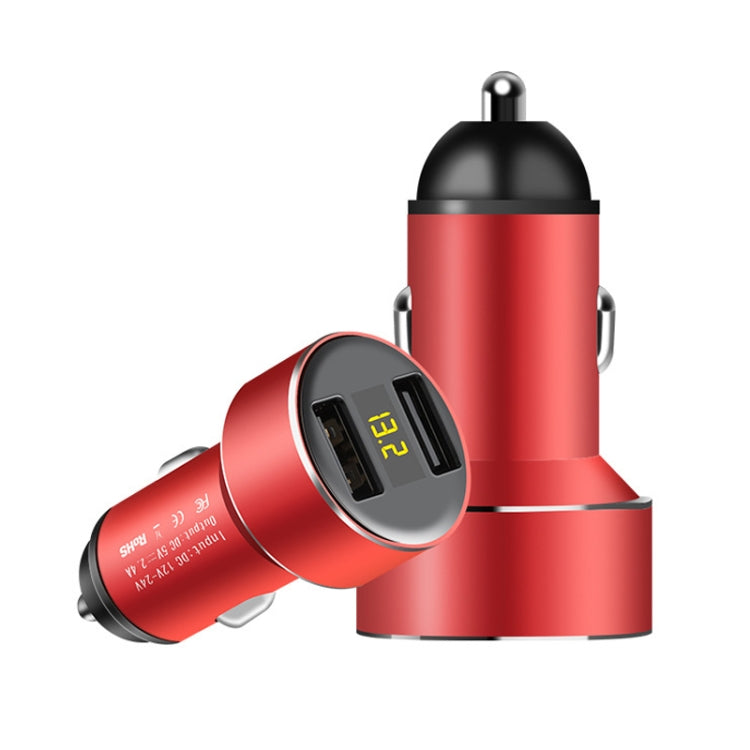 Mini Multifunctional Dual USB Digital Display Car Charger(Red)