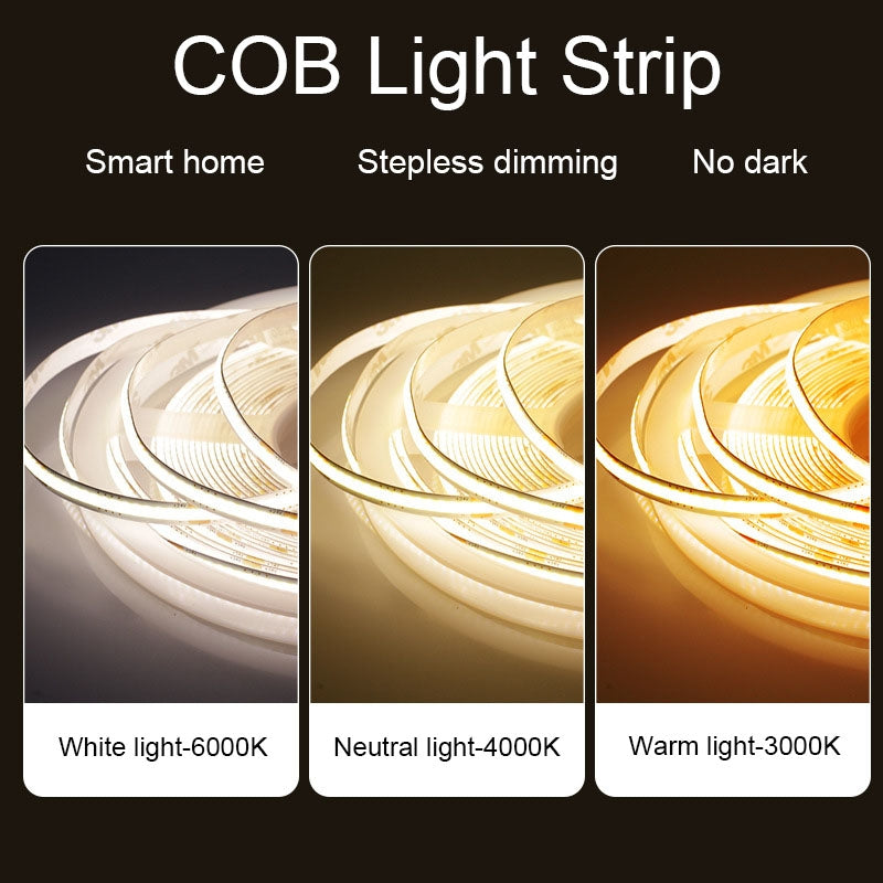 1m 24V 8mm Wide COB Adhesive Decorative LED Light Strip, Specification: 320 Beads-12W -90 Display(6000K)