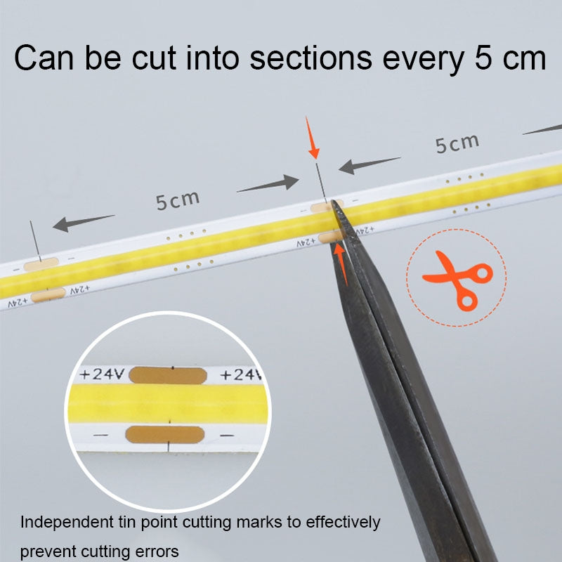 1m 24V 8mm Wide COB Adhesive Decorative LED Light Strip, Specification: 480 Beads-14W-90 Display(3000K)