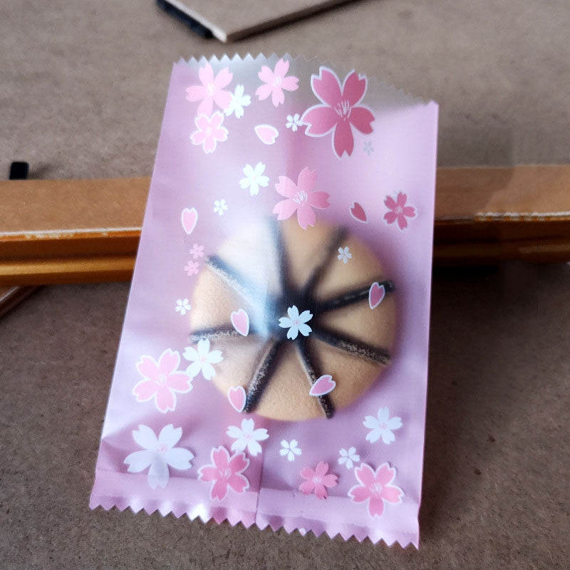 100pcs /Pack 7x10cm Baking Packaging Frosted Machine Sealed Bags Cherry Blossom Pattern Cookie Bags