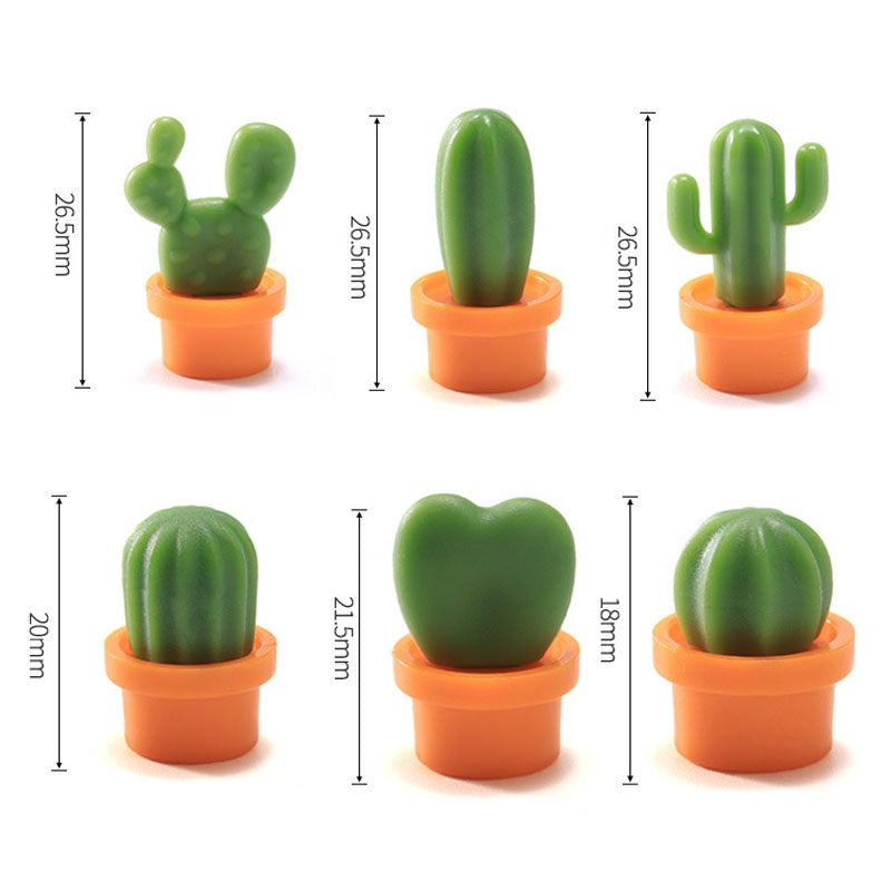 6pcs /Set Cactus Fridge Stickers Greenery Message Magnetic Cartoon Stickers(White Pot)