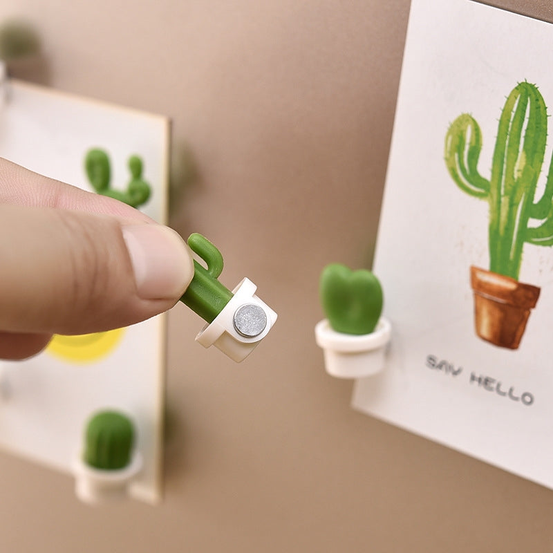 6pcs /Set Cactus Fridge Stickers Greenery Message Magnetic Cartoon Stickers(White Pot)