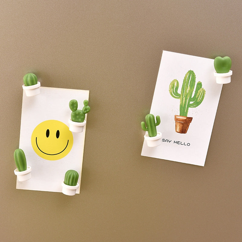 6pcs /Set Cactus Fridge Stickers Greenery Message Magnetic Cartoon Stickers(White Pot)