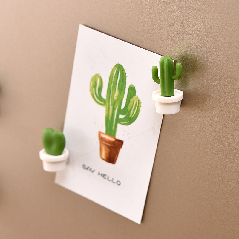 6pcs /Set Cactus Fridge Stickers Greenery Message Magnetic Cartoon Stickers(White Pot)